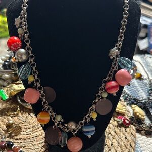 Colorful Beaded Necklace with Silver Chain
